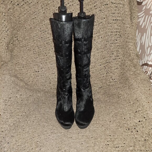 GERRY WEBER/JOSEF SEIBEL-Calf/Pony Hair-Black Leather Caged Boot-Sz 40-Near Mint - Picture 4 of 8